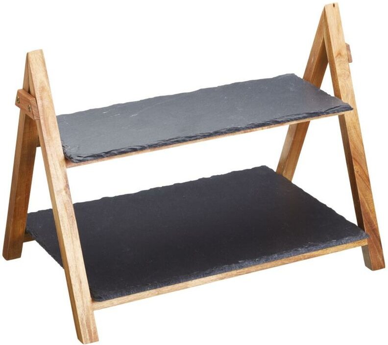 Artesa Food Rack de Zweistöckig, Sockel de Holz de Akazie mit 2 rechteckigen Tabletts de Schiefer, 40 x 30 x 25 cm, Holz...