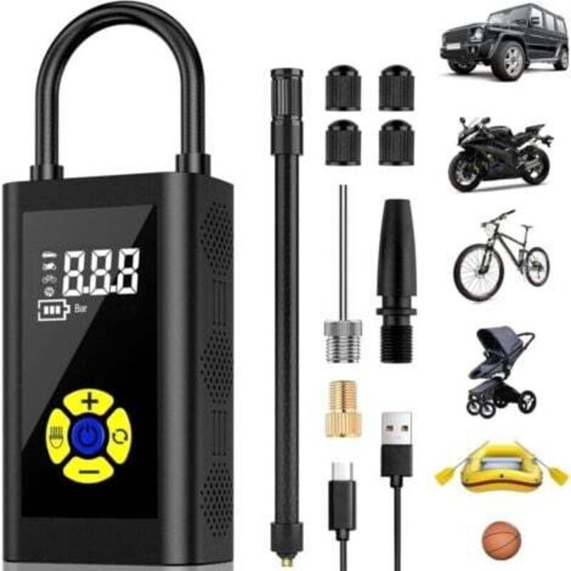 Tragbarer Luftkompressor, Autoreifen-Inflator-Version, Fahrradpumpe, Mini-Autokompressor, digitales LCD-Display, 150 PSI...