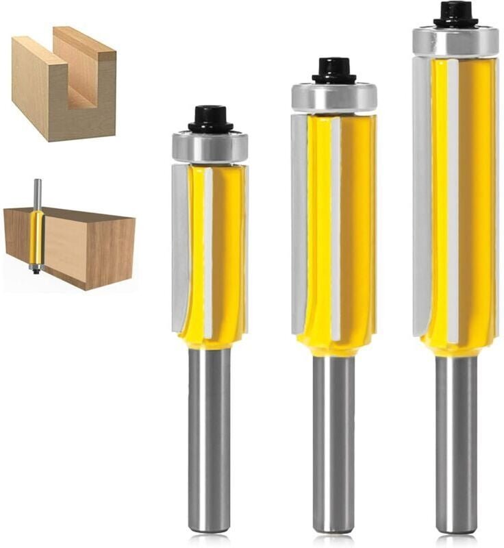 3-teiliges Fräser-Bit, 4-Flöten-Schaft, Kopierfräser mit oberem Lager, gerader Bündigfräser, Hartmetall, Holzbearbeitung...