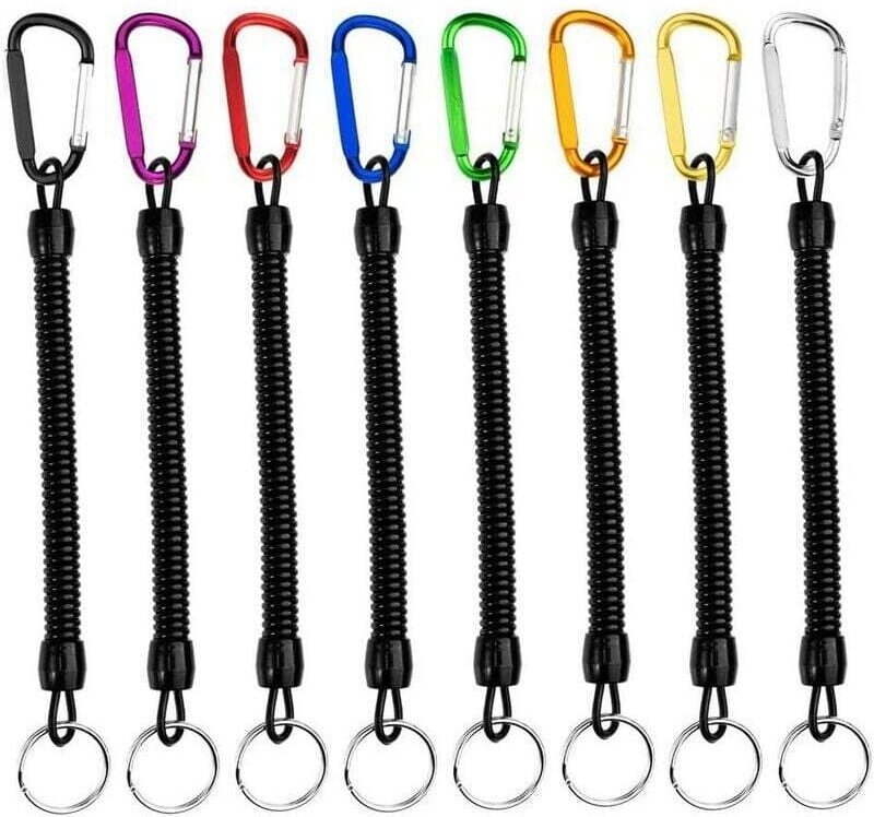 8-teiliger erweiterbarer Spiral-Schlüsselanhänger mit Metallkarabiner in D-Farbe, einziehbarer Schlüsselring mit Federsi...