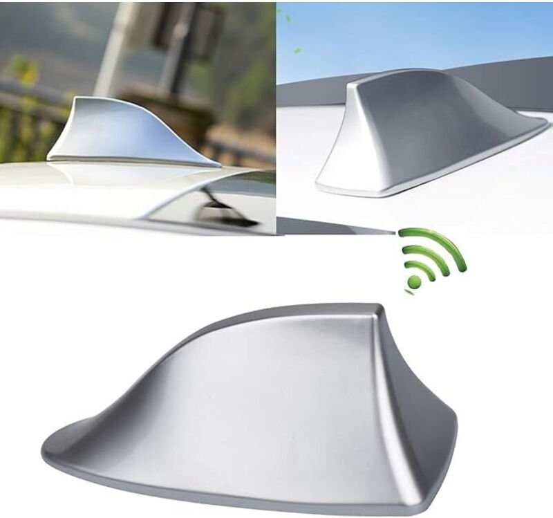 Universelle Haifischflossen-Autoantenne – FM/AM-Radioantenne mit wasserdichter Klebebasis für Auto, SUV, LKW, Van (Silbe...