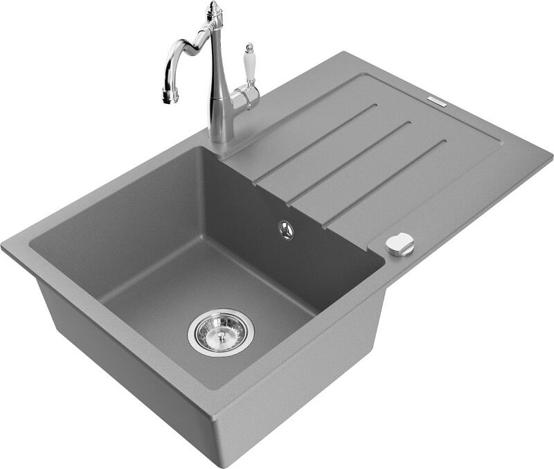 Bruno 1 Becken-Granitspüle mit Abtropffl√§che und Mischbatterie Carla, Grau - 6513-71-670700-00 - Mexen