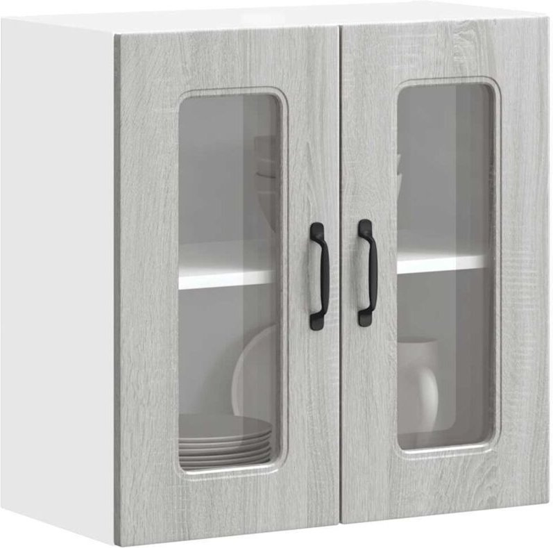 Küchen-Hängeschrank mit Glastür Kalmar Grau Sonoma Holzwerkstoff Vidaxl