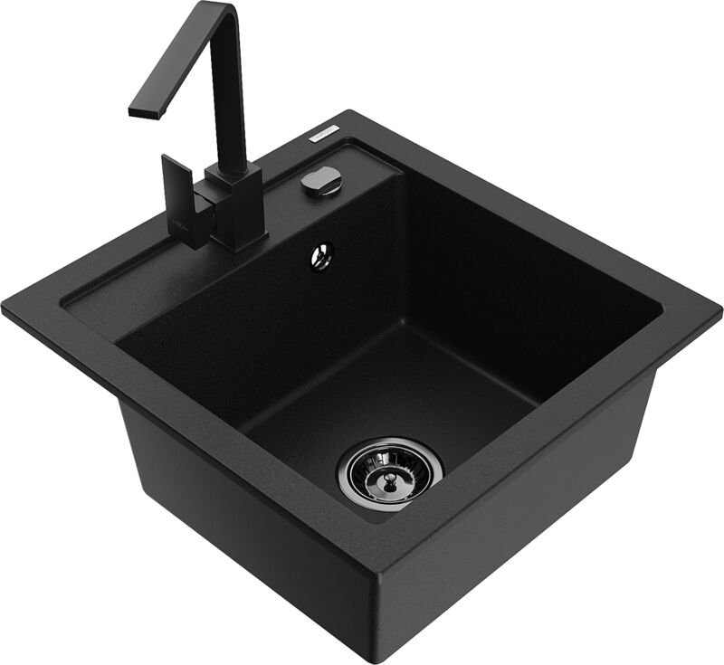 Vito 1-Becken-Granit-Spüle mit Mischbatterie Rita, Schwarz - 6503-77-670300-70-B - Mexen