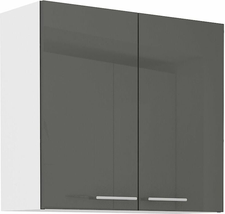 Küchen Preisbombe - Küche Hängeschrank 80 Lara Grau Hochglanz + Weiss matt Küchenzeile Küchenblock