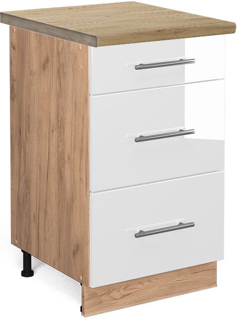 Vicco - Küchenunterschrank Fame-Line, Weiß Hochglanz, 50 cm , ap Eiche