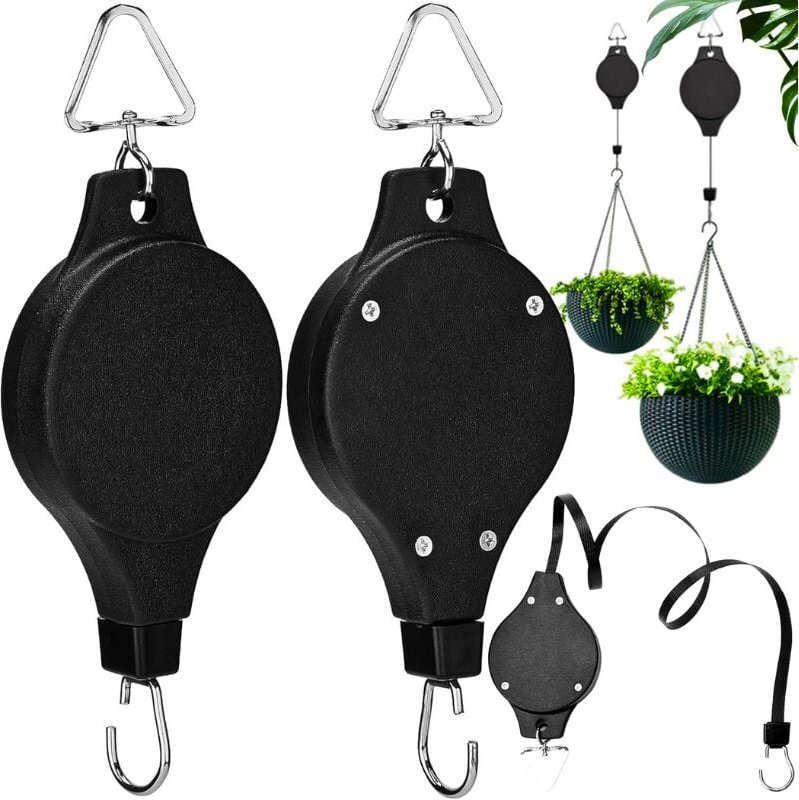 Thumbnail - KZQ - 2 Stück einziehbare Aufhängerolle, Haken für hängende Blumenkörbe, Vogelfutterspender, für hängende Pflanzenkörbe,...