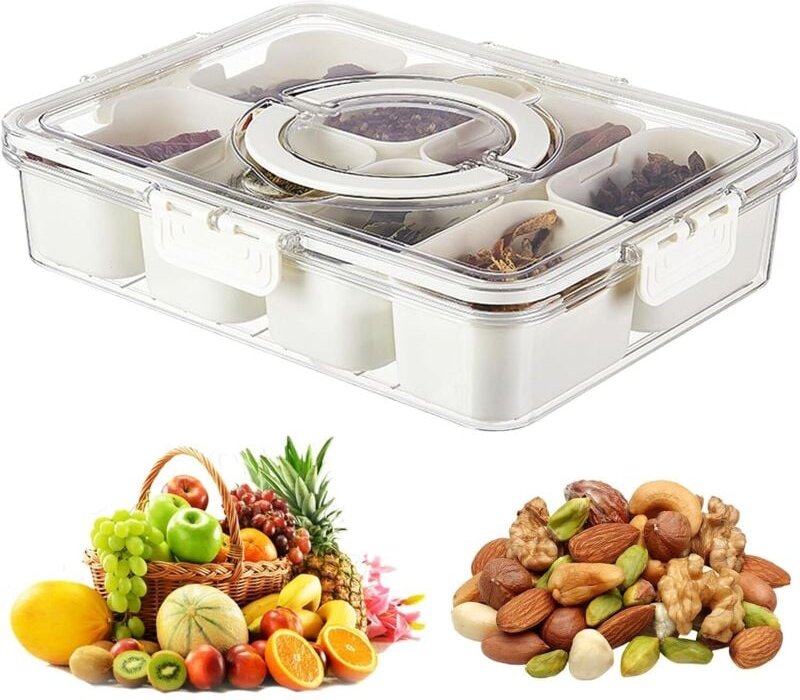 Aufbewahrungsbox, tragbare Snackbox mit acht Fächern, Gemüsefach, Gewürzbox