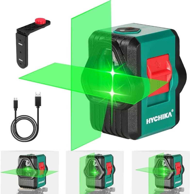 Hychika - Kreuzlinienlaser 30 m, selbstnivellierender grüner Linienlaser 360° Grad umschaltbar horizontal/vertikal/Querl...