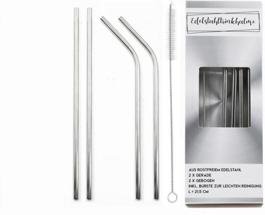 Buri - Edelstahl-Trinkhalme mit Reinigungsbürste 5-tlg Mehrweg Trinkröhrchen Strohhalm - silber