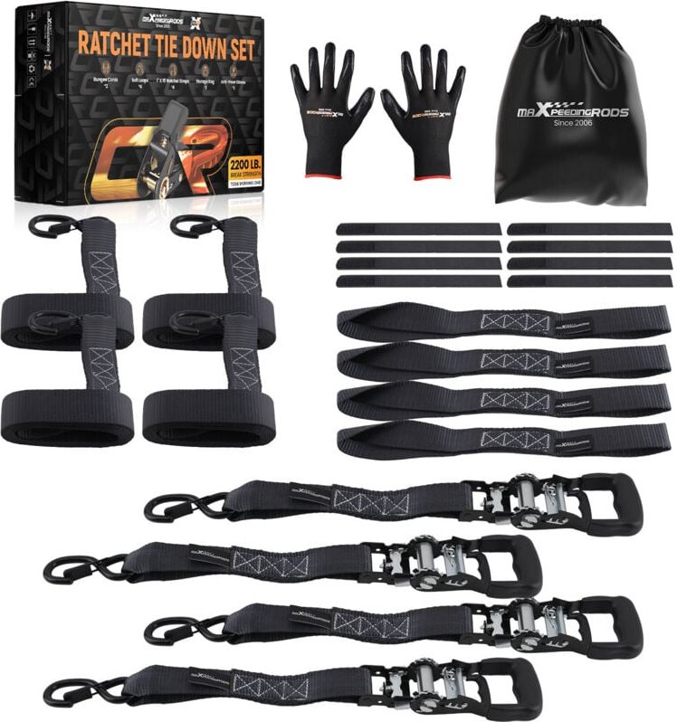 Thumbnail - 4x Spanngurte mit Ratsche und Haken Zurrgurte Spanngurt 5208 lb 2,4m Schwarz