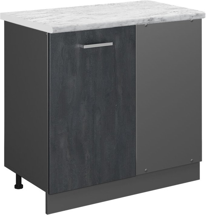 Vicco - Eckunterschrank R-Line, Schwarz Beton, 86 cm ap Marmor