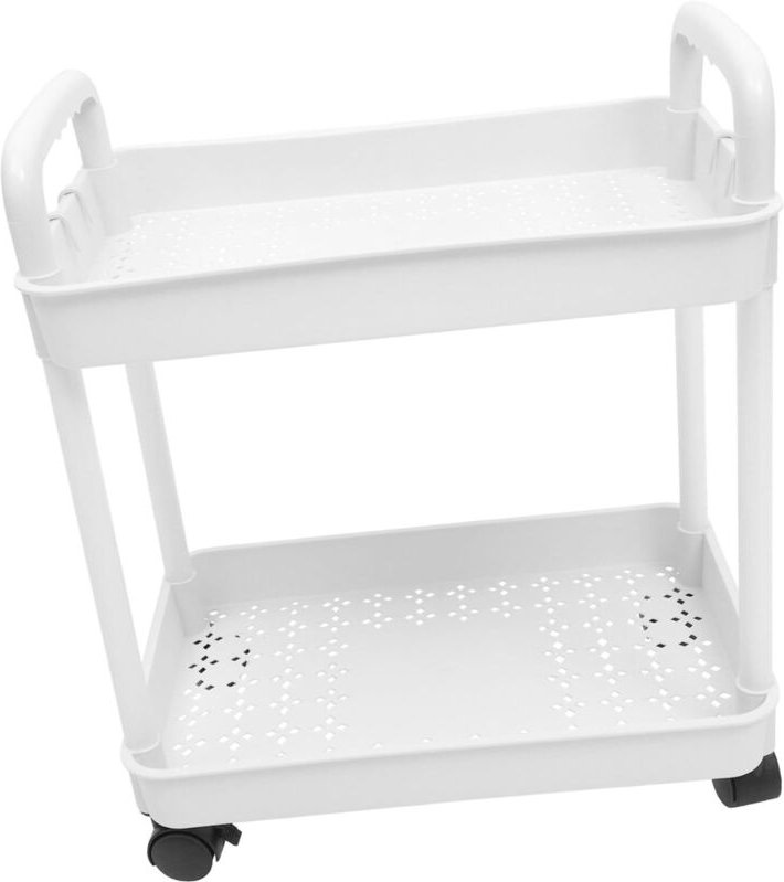 Doppellagiges Trolley-Rack, mobiles doppellagiges Korb-Lagerregal, Trolley-Lagerregal - Weiß