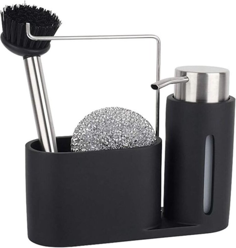 3-in-1-Spülbeckenspender, Spülbecken-Seifenhalter, Organizer-Tablett, Spülbecken-Reinigungsset mit Stahlkugeln und Bürst...