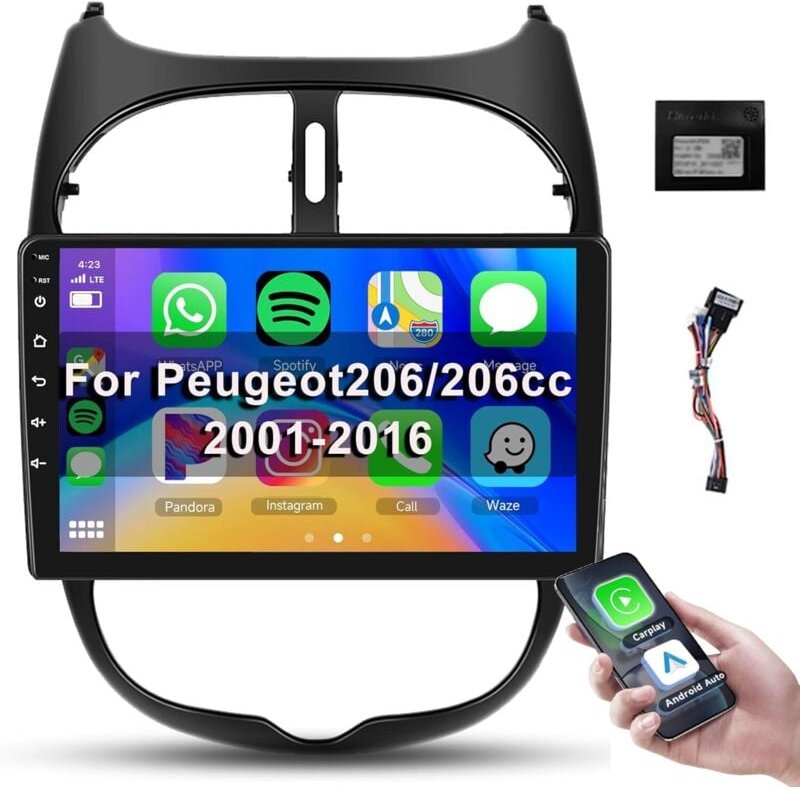 【1+32G】Carplay Android Autoradio für Peugeot 206 206cc Citroen C2 2001-2016, 2 Din Autoradio Bluetooth/GPS/WiFi/HiFi/RDS...