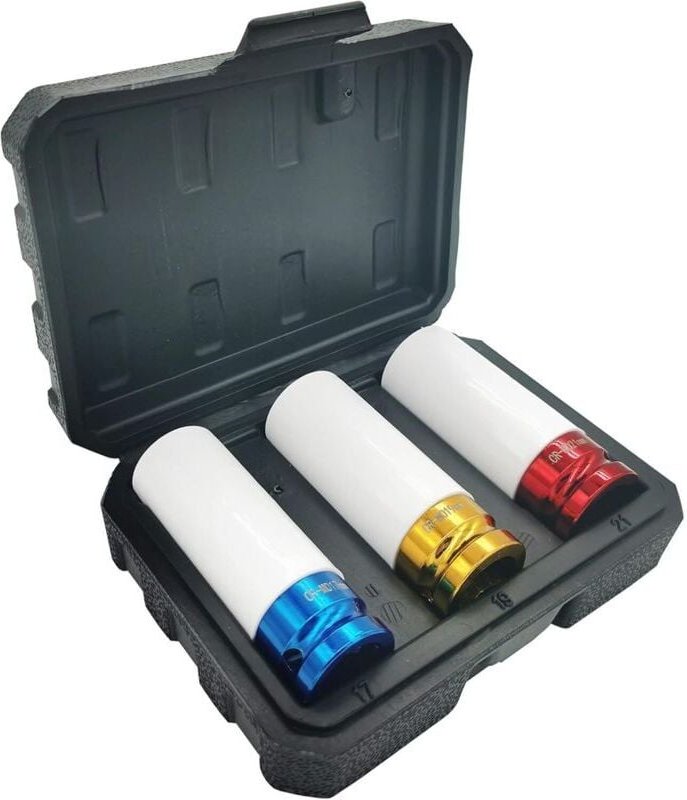 3-teiliger 1/2" Steckschlüsselsatz für 17, 19 und 21 mm Cr-Mo Alufelgen - Für Schlagschrauber - 78 mm lang