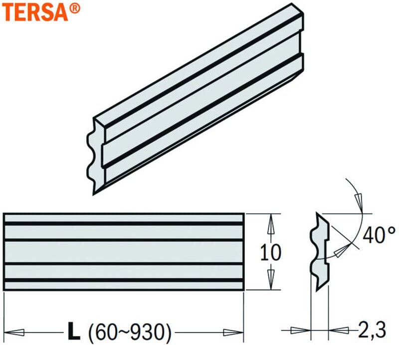 795.510.10 SET MIT 2 MESSER - TERSA SYSTEM - 510x10x2,3mm HPS
