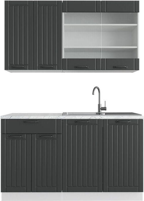 Vicco - Singleküche Fame-Line, Anthrazit Landhaus/Weiß, 140 cm , ap Marmor
