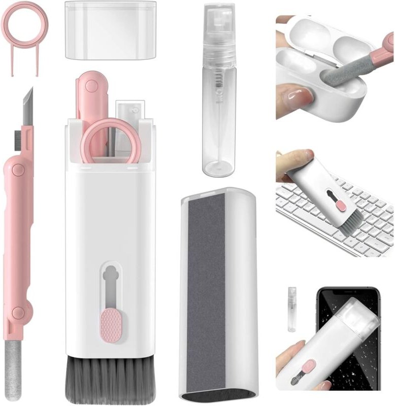 Linghhang - 7-in-1-Reinigungsset für Elektronik (Pink), Tastatur-Reinigungsset mit Bürste, Reinigungsstift für Airpods P...