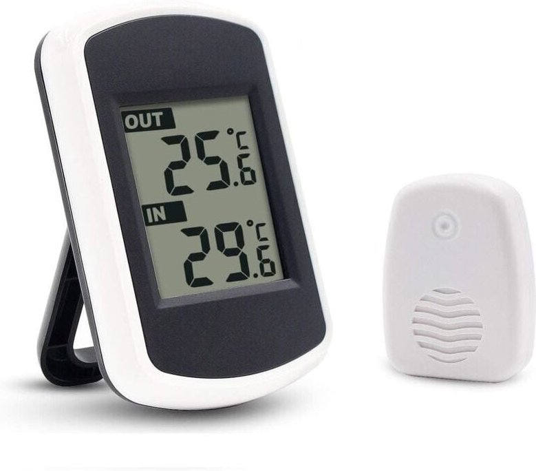 Kabelloses digitales LCD-Thermometer für den Innen- und Außenbereich, Mini-Raumtemperatursensor, weiß