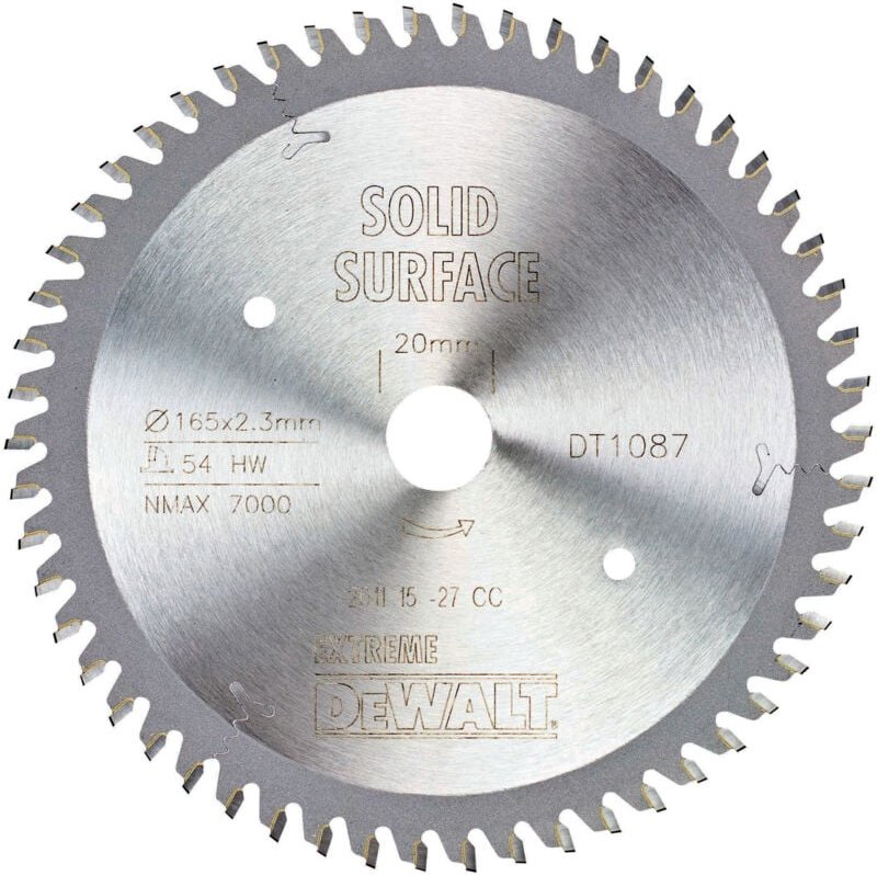 Zubehör - Sägeblatt Holz 165x20 mm, 54 Zähne DT1087 - Dewalt