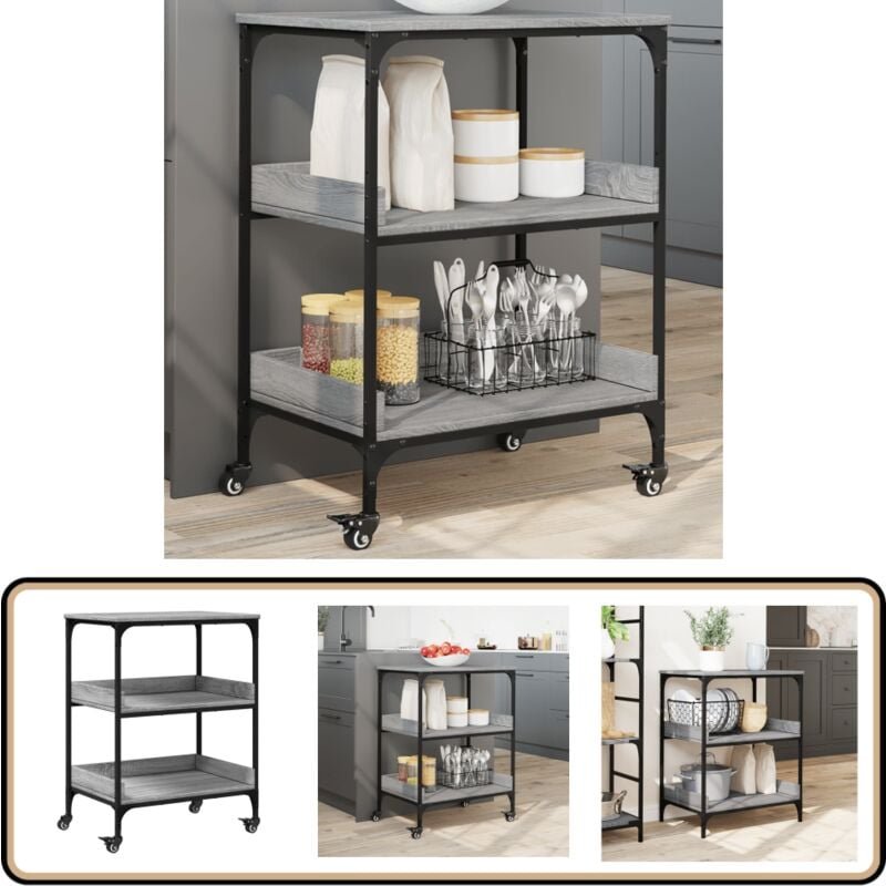 Küchenwagen Grau Sonoma 60x41x80,5 cm Holzwerkstoff - Küchentisch - Küchenschrank - Rollwagen - Mobiliar - Esstisch