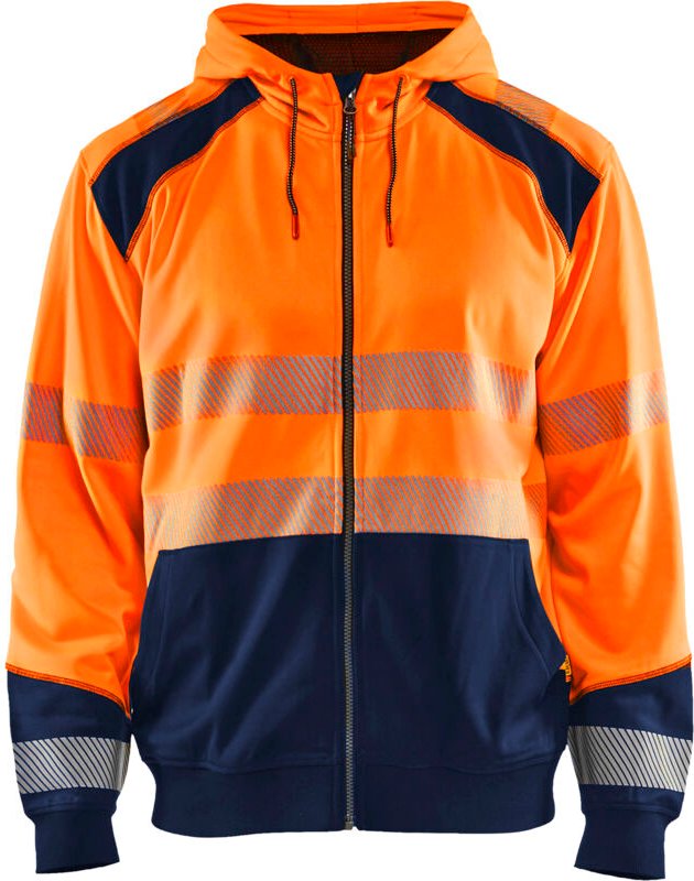 Arbeitskapuzenpullover mit Reißverschluss, Hochsichtbarkeit 3546 – Neonorange/Marine 4XL