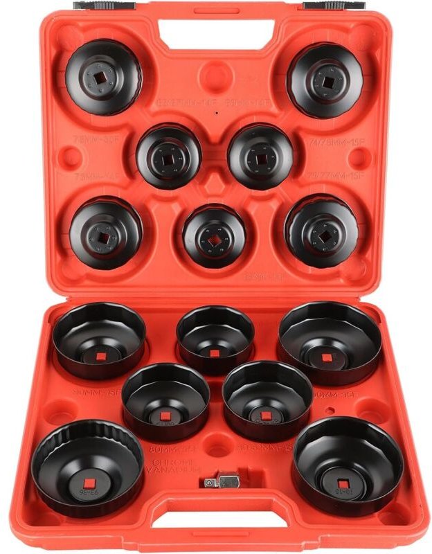 14-teiliger Ölfilter-Steckschlüsselsatz, entfernt und installiert Kappen von 65-14f bis 100mm-15f, Mechanikerwerkzeug