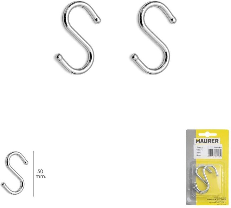 Haken 's' 50 mm Chrom (Blister 2 Stück) Haushaltsgebrauch