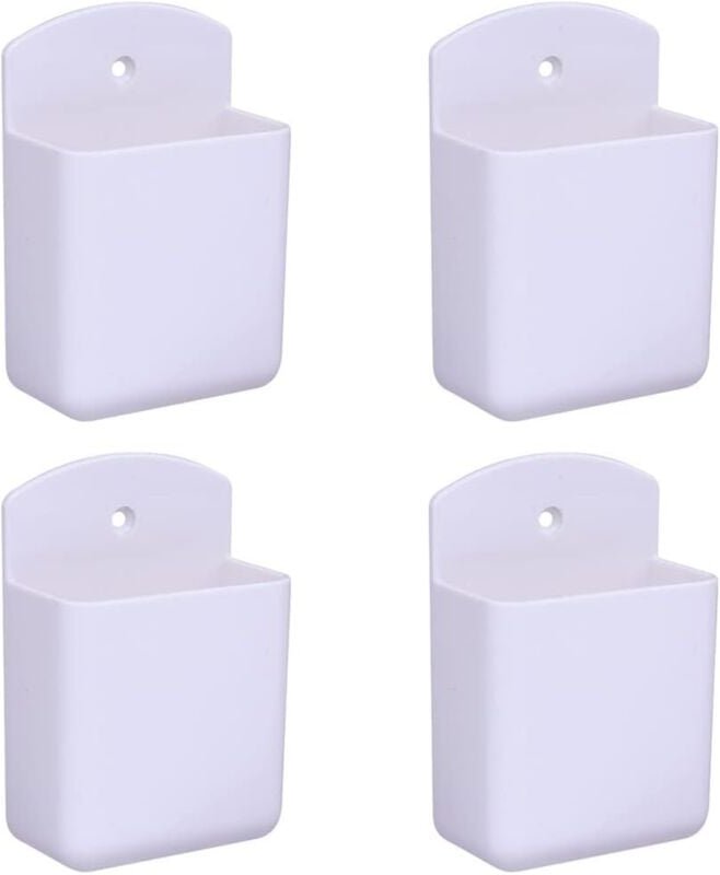 Sollbry - Set mit 4 weißen Fernbedienungshaltern, Wandmontage, Multimedia-Aufbewahrungsbox für Zuhause, Büro, Schlafzimm...