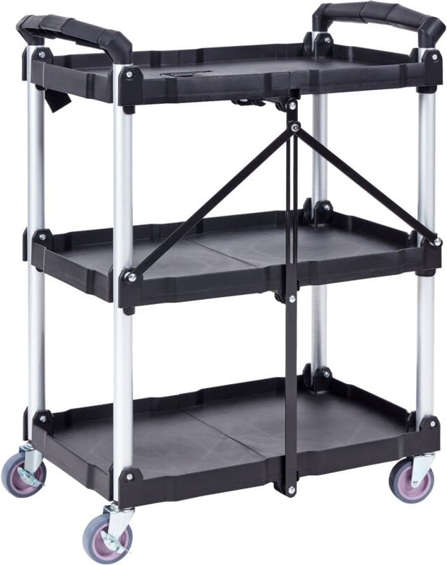 Mophorn - faltbarer Allzweckwagen mit 3 Ablagen, 74 kg schwerer, robuster Rollwagen aus Kunststoff mit feststellbaren Rä...