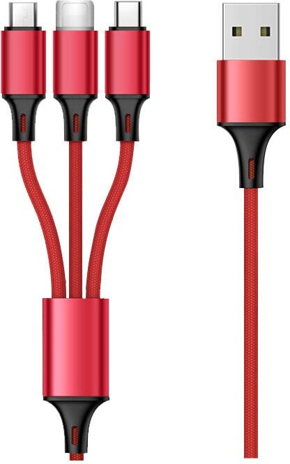Teleportation Multi-USB-Kabel, 3-in-1-Schnellladekabel aus geflochtenem Nylon mit Multi-USB-Ladegerät, 1,2 m, Rot