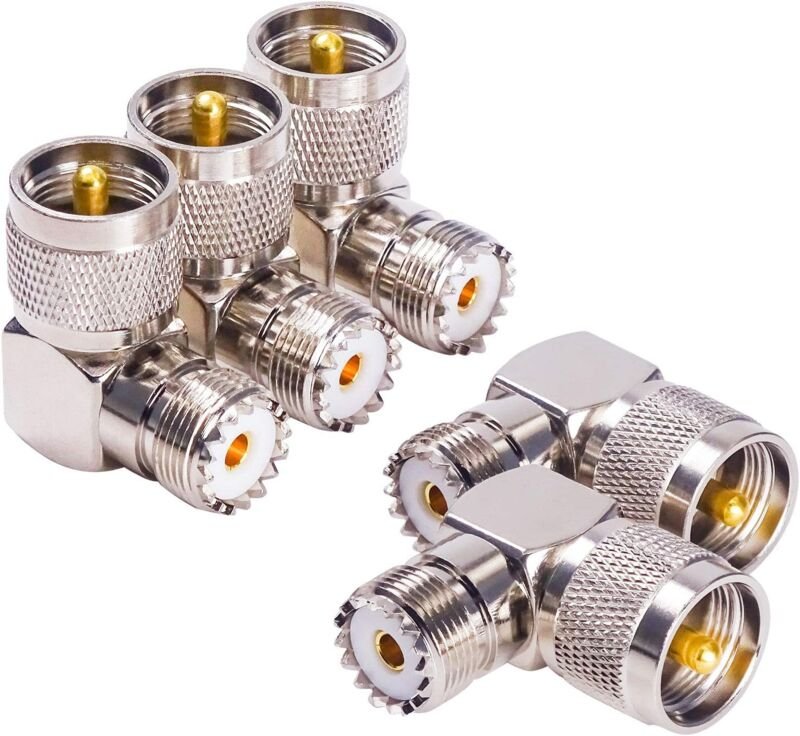 Dolaso - UHF-PL259-Stecker auf SO239-Buchse, Koaxialstecker-Adapter, 90° rechtwinklig, verlustarm, 2er-Pack für Koaxialk...