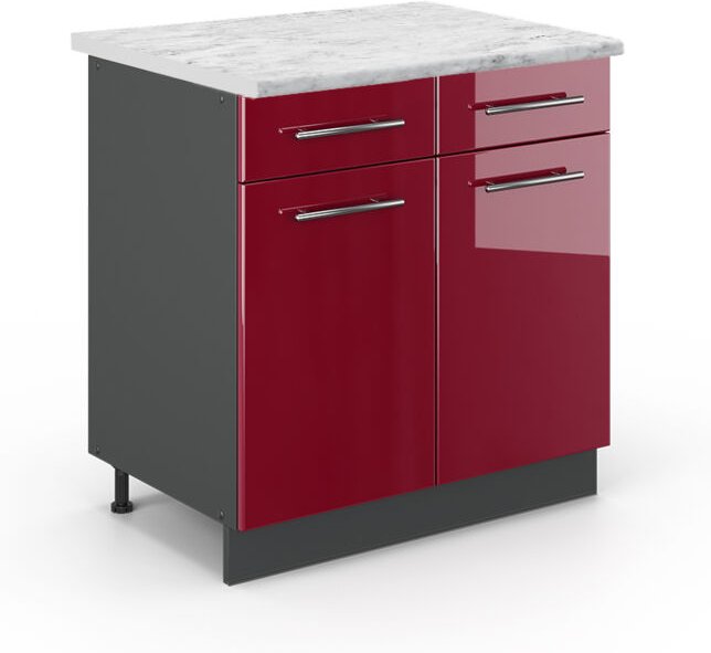 Vicco - Küchenunterschrank Fame-Line, Bordeaux Hochglanz, 80 cm , ap Marmor