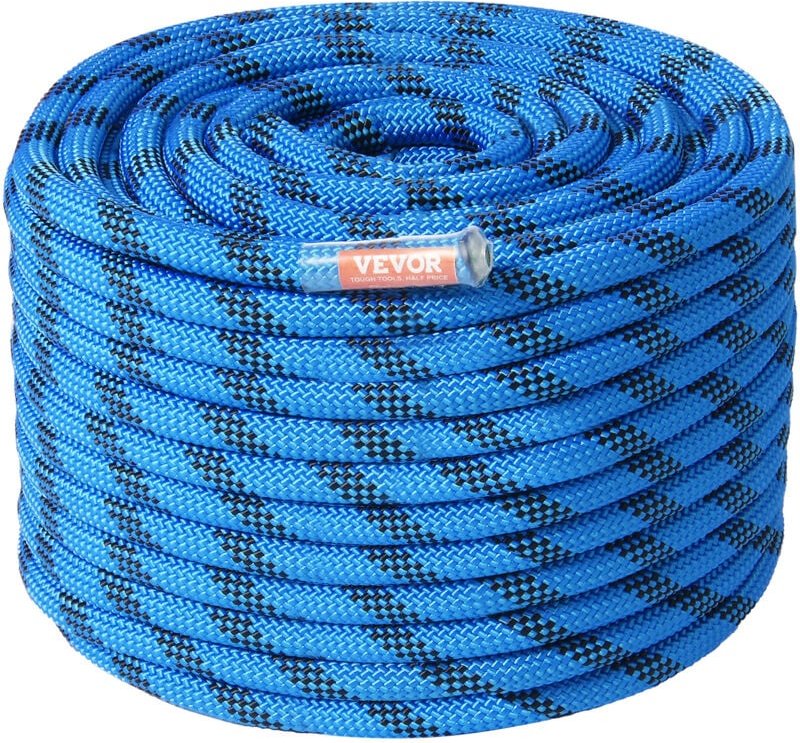 Thumbnail - 12,7 mm statisches Kletterseil, 60,9 m (200 Fuß) Outdoor-Kletterseil, 30 kN Bruchfestigkeit, Faserseil mit Stahlkarabine...