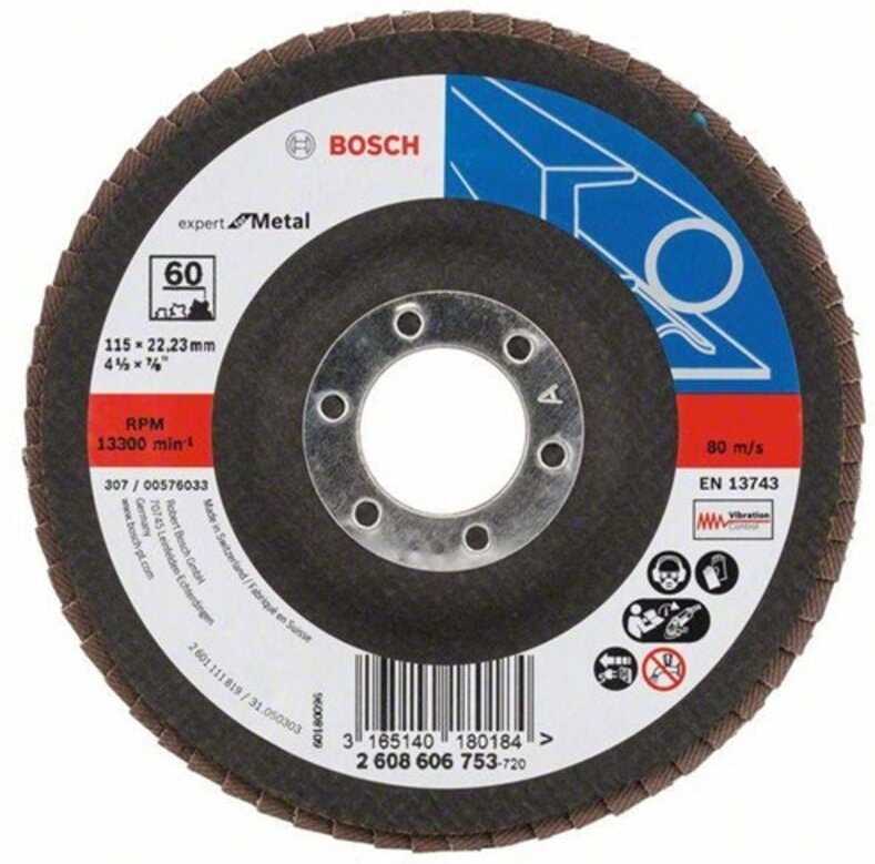 Bosch - Fächerschleifscheibe X551, Expert for Metal, gewinkelt, 115 mm, k 60