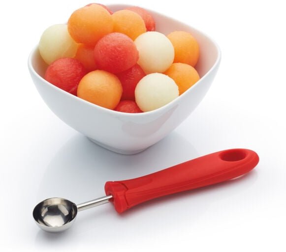KitchenCraft Melonen- und Obstlöffel, Healthy Eating Soft-Grip, Rot, 17 cm