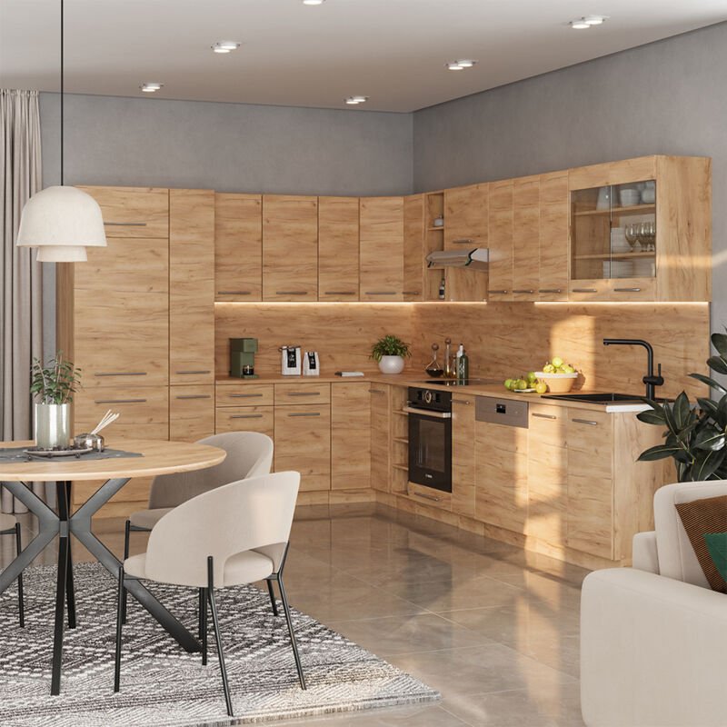 Thumbnail - Eckküche Fame-Line, Goldkraft Eiche, 347 x 60 cm , AP Marmor, Vicco