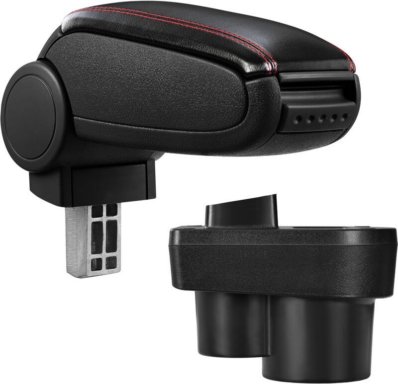 Pro.tec - Mittelarmlehne Skoda Rapid mit Staufach Kunstleder Schwarz mit roten Nähten