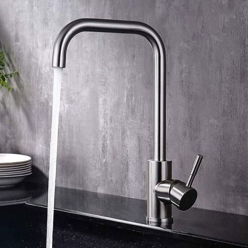 Küchenarmatur, 360° drehbarer Wasserhahn aus Edelstahl, geeignet für Einzel- und Doppelspülen, geeignet für Warm- und Ka...