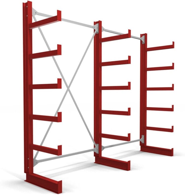 Kragarmregal einseitig 2 Felder mit 5 Ebenen 2600x2000x500mm feuerrot - Stier