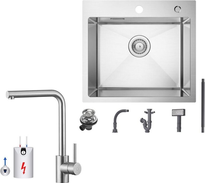 Spülbecken mit 1 Becken 50×45CM Edelstahlspüle Gebürstete + Gebürstete Küchenarmatur Einhebel-Spültischarmatur, Höhe 319...