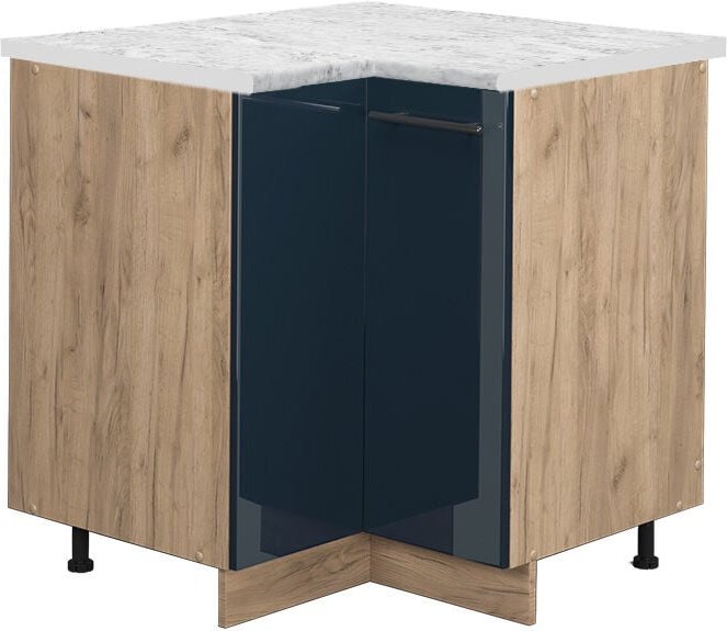 Vicco - Eckunterschrank Fame-Line, Dunkelblau Hochglanz, 80.5 cm, ap Marmor
