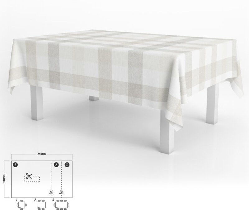 Mantel Hule Rectangular 140 x 250 cm. Cuadros Beige
