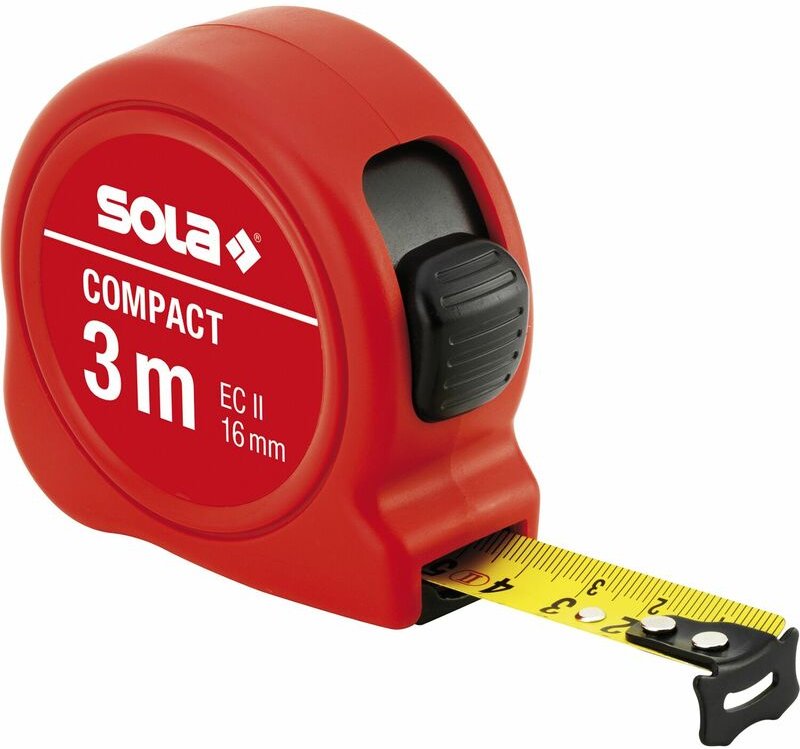 Compact Roll-Maßband Rollmeter 3m mit EG-Prüfzeichen-Genauigkeit 2 rot - Sola