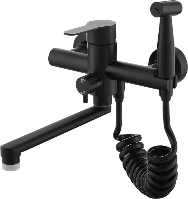 Schwarzer Küchenhahn zur Wandmontage, Küchenarmatur zur Wandmontage mit Sprüher, lebensmittelechter Edelstahl 304 und 2 ...