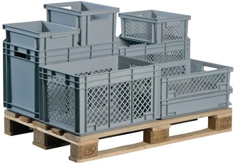Thumbnail - Lockweiler - Transportstapelbehälter L400xB300xH320mm grau pp Durchfassgriff Seitenwände durchbrochen