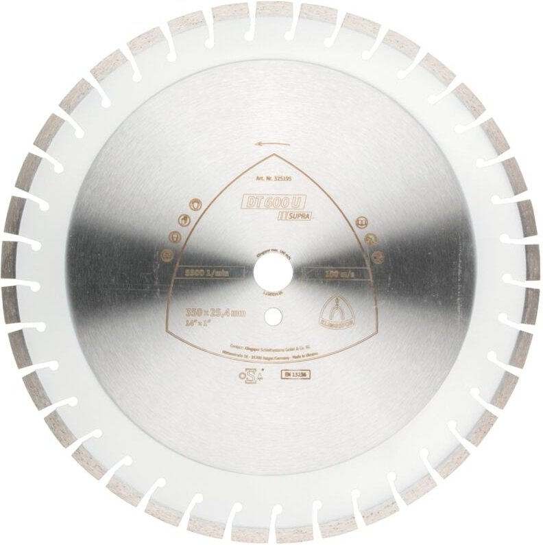 Klingspor DT 600 U Diamanttrennscheiben, 450 x 3,6 x 25,4 mm 48 Segmente 24 x 3,6 x 10 mm, Kurzverzahnung