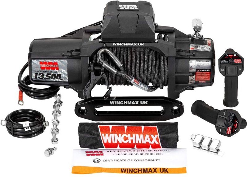 6.123 kg schwere sl 12-V-Winde in Militärqualität. 25 m x 10 mm Armourline-Seil. Drahtlose Fernbedienungen.