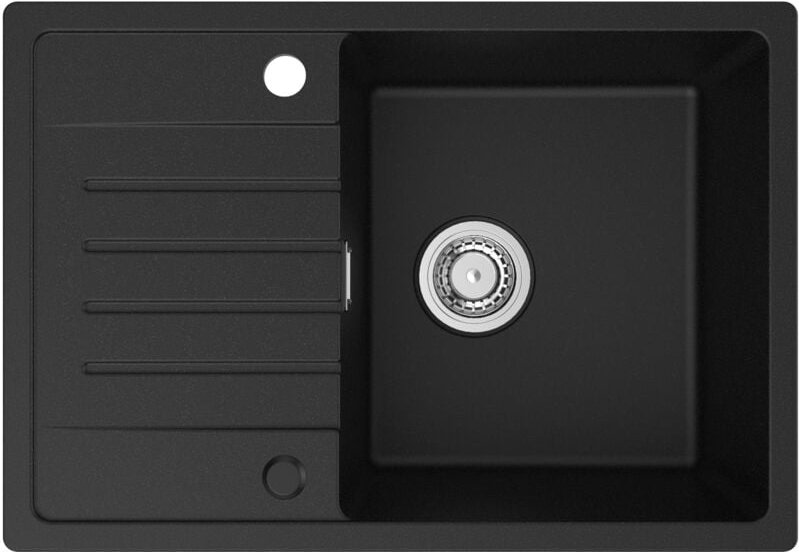 Granitspüle Küchenspüle Granit Spülbecken 65x45, Aufsatzwaschbecken Anthrazitschwarzes Küchenspülbecken, Mit Abtropffläc...